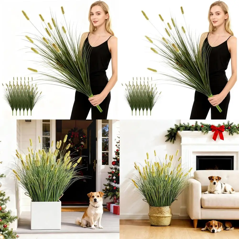 

39 Premium Artificial Reed Grass (6 Pack), Tall Dogtail Flower Faux Greenery for Outdoor and Indoor Decor (Green-12)