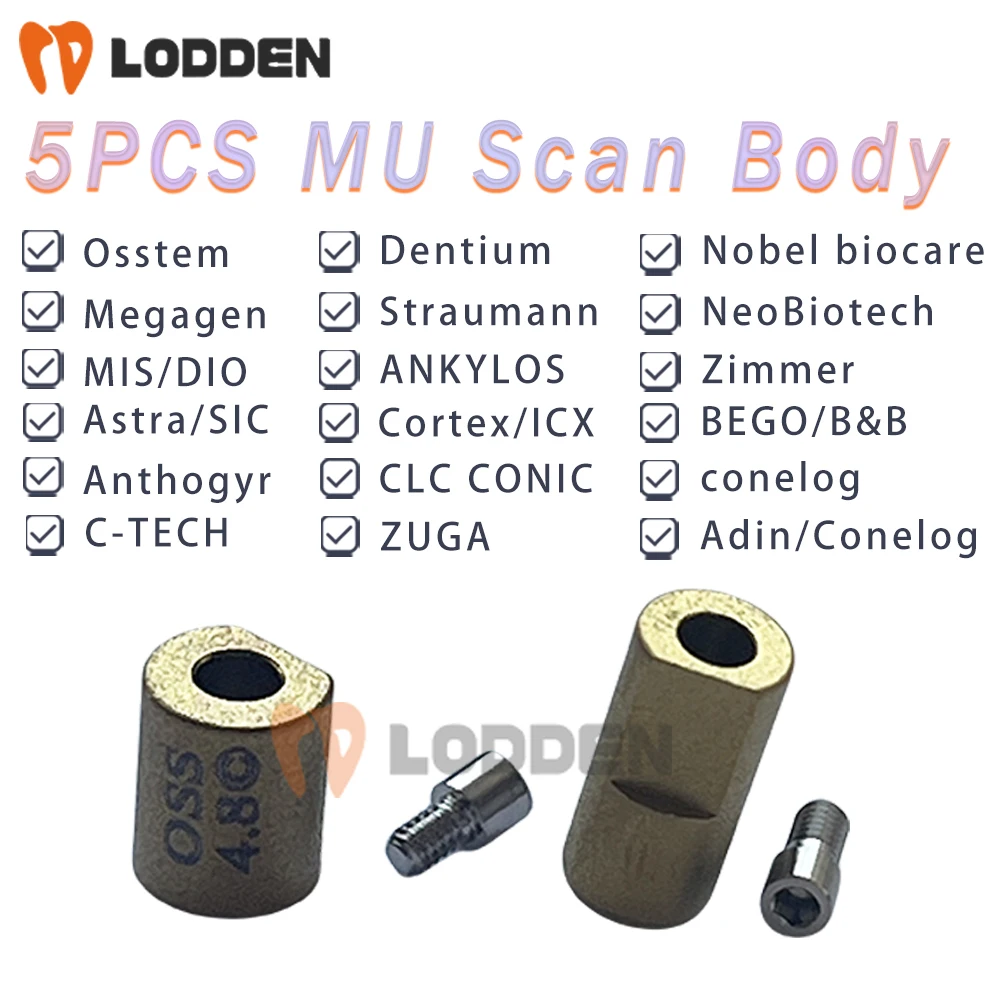 

5PCS Dental Multi Unit Scan Body with Library for Osstem/Dentium/Dio/Megagen/NeoBiotech/Straumann/Nobel/MIS Gift Bridge Screw