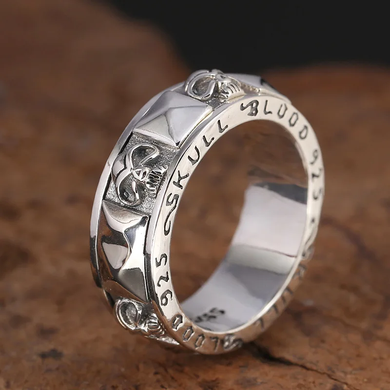 sterling silver fashion ornament Thai Silver Japanese and Korean men's fashion personality punk rotating index finger ring