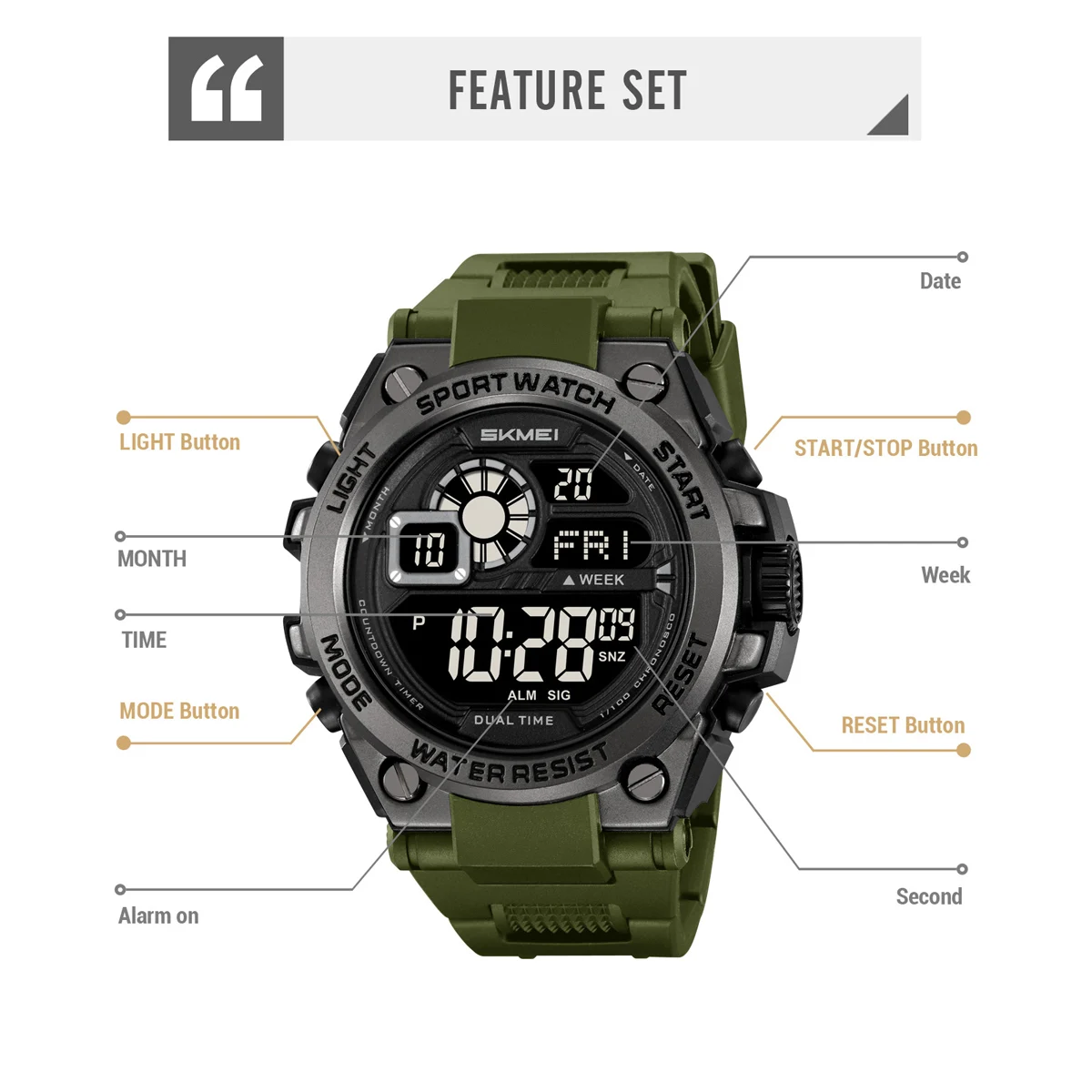 SKMEI Army Watch Mens Sports Digital Watches Fashion Luminous Waterproof Clock Military Electronic Wristwatches Orologi Digitali