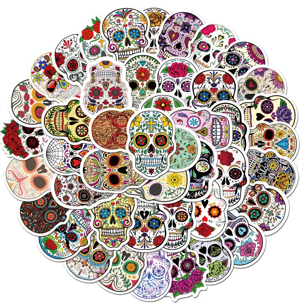 10/30/50pcs Horror Mexican Calaver Sugar Skull Stickers Cartoon Decals Skateboard Phone Car Bike Laptop Cool Waterproof Sticker