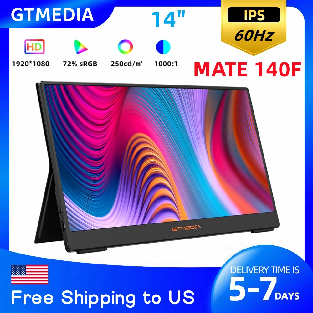 GTMEDIA MATE 140F 14 Inch Portable Monitor 1920*1080 IPS FHD Screen Extender Gaming Monitor for PC Phone Mac Xbox PS 4/5 Switch