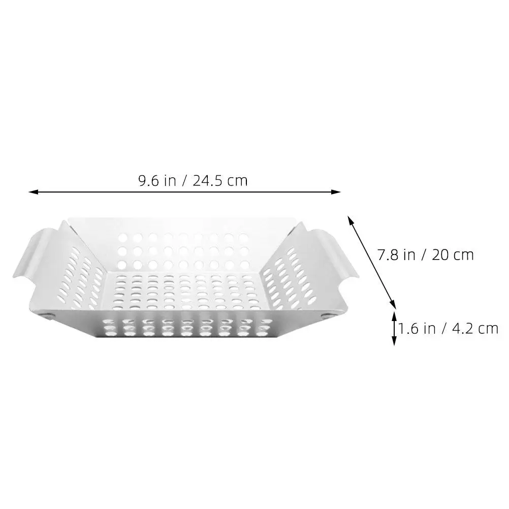 Stainless Steel Grill Tray Bbq Pan Multi-Function Double Handle Camping Grill Topper Household Reusable Wear-Resistant Bbq
