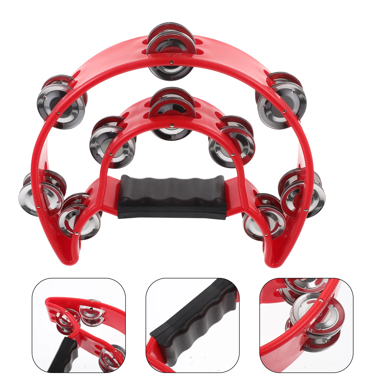 

Double Row Tambourine Half Moon Metal Musical Jingles Tambourine Hand Held (Red)