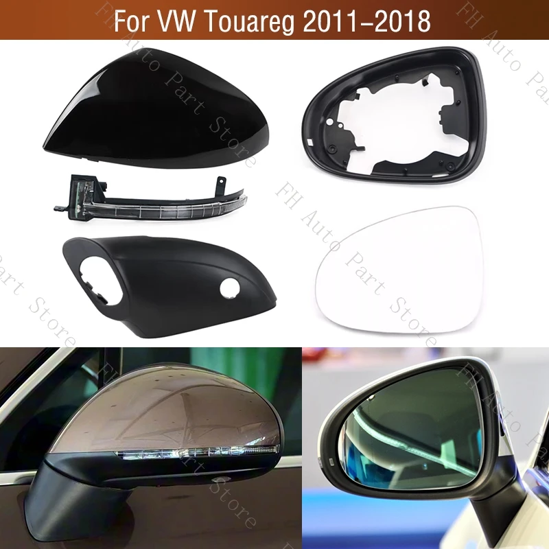 Car Exterior Side Mirror Frame Bottom Cover Cap Rearview Mirror Lens Glass For VW Touareg 2011 2012 2013 2014 2015 2016-2018