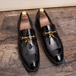 Men's Genuine Leather Shoes Printed Fashionable Men's Business Shoes Groom's Wedding Shoes Luxurious Formal Shoes Red Loafers