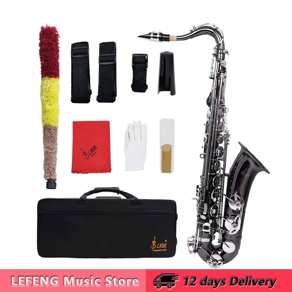 SLADE Brass Body Tenor Saxophone Bb Sax Black Nickel-plated Saxofone Woodwind Instrument with Case Reeds Gloves Accessories
