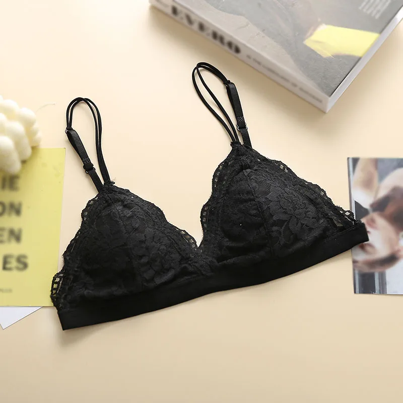 French Bra Without Steel Ring Sexy Lace Thin Summer Sling Triangle Cup Breast Wrap Underwear Women