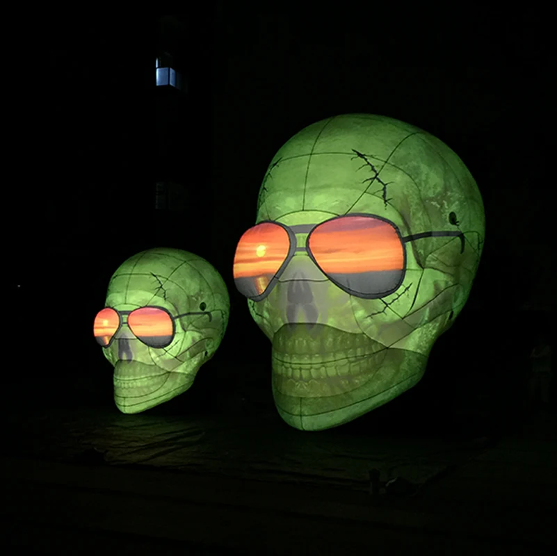 Party Decoration Giant Inflatable Green Skull Model Customized Halloween Inflatable Skull with Light
