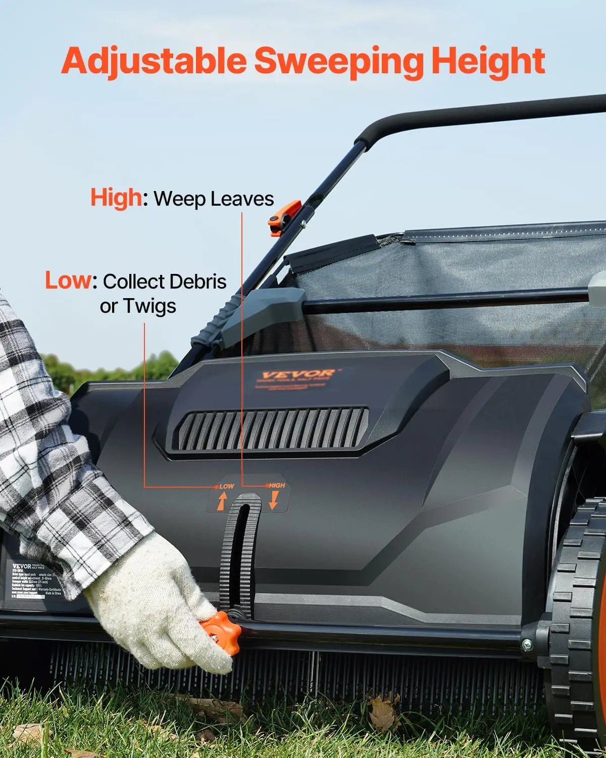 Varredor de gramado push, coletor de folhas e grama de 21 polegadas, aço espesso resistente durável de usar, 2 escovas giratórias