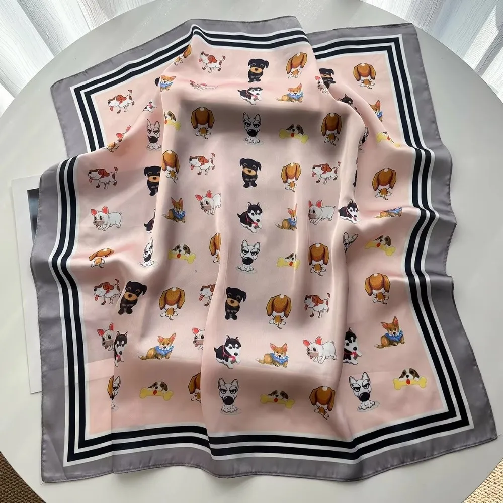 

Cute 70x70cm Women Square Scarf Soft Silk Satin Cartoon Dog Print Shawl Hijab Fashion Accessory