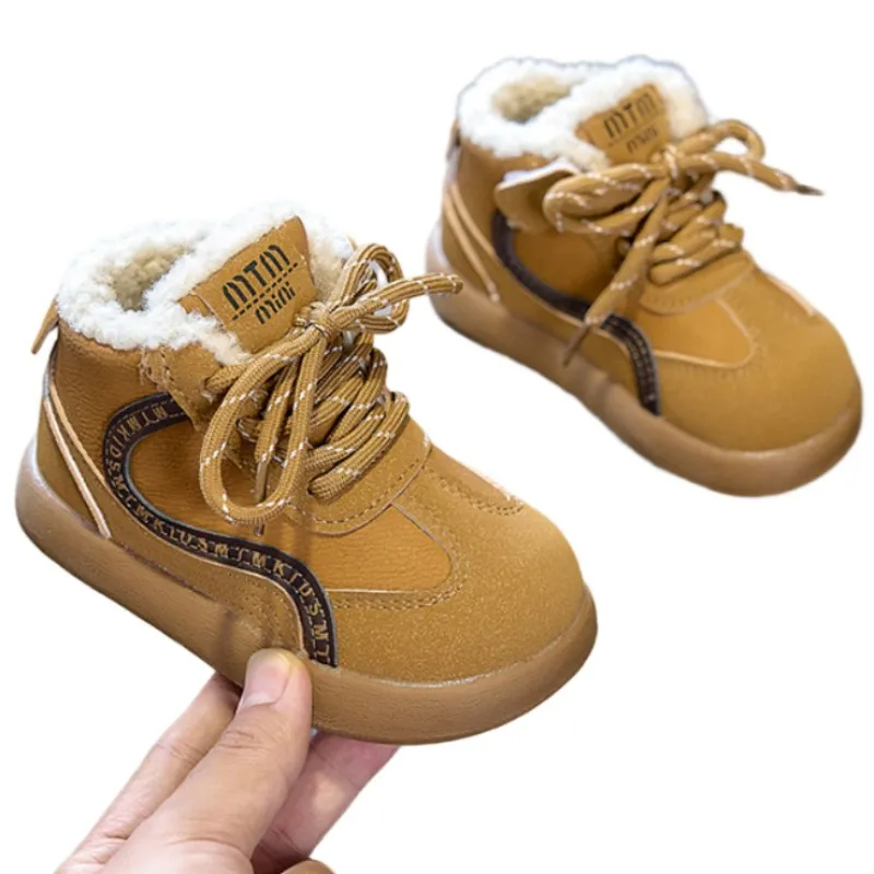 

Kids PU leather horse boots lamb wool warm snow boots winter new boys girls babieswaterproof non slip casual boots Size 21-30