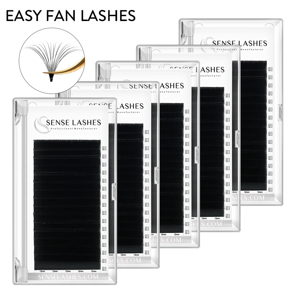 SENSE LASHES 16 Rows 8-25mm Easy Fan Lashes Volume Extension Auto Fans Matte Black Fast Blooming Fans Eyelash Extension Cilios