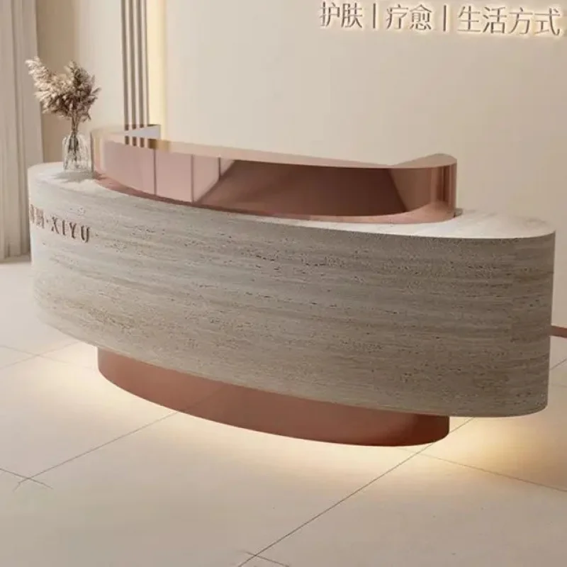custom.Modern Simple Design Reception Desk Customizable Beauty Salon Wood and Stainless Steel Factory Direct Sale Hotels