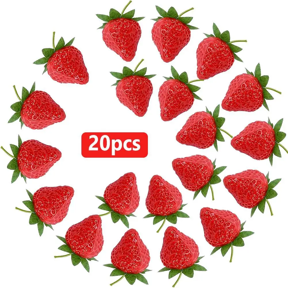 20pcs 3.5cm Artificial Fake Strawberry Photography Props Fake Strawberries For Home Kitchen Cabinet Party Decoration Accessories