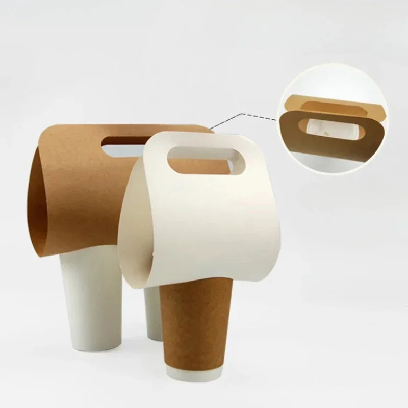 Disposable Portable Cup Holder Creative Kraft Paper Single Cup Double Holder Packaging Portable for Coffee Milk Tea Takeaway