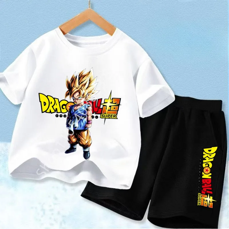 2026 Anime Cool Goku Dragon Ball Z Boys CosPlay Short Sleeve Shorts with Pocket Beach Pants Breathable T-shirt Kids Suit
