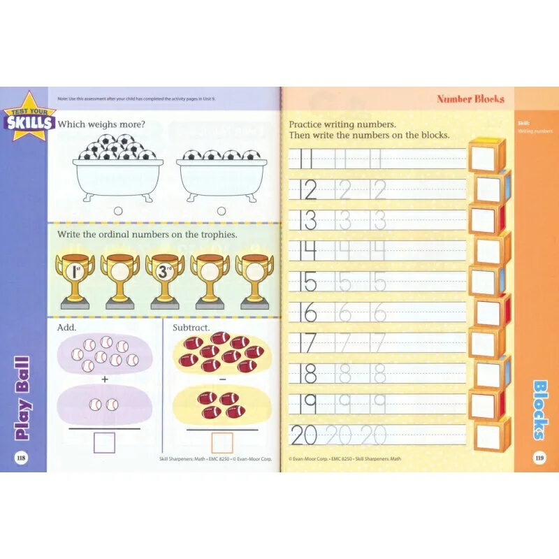 Evan Moor Skill Sharpeners Math Workbook for Children, Inglês Word Handwriting, Kindergarten Book, Idade 3, 4, 5, 6, 9781596730526