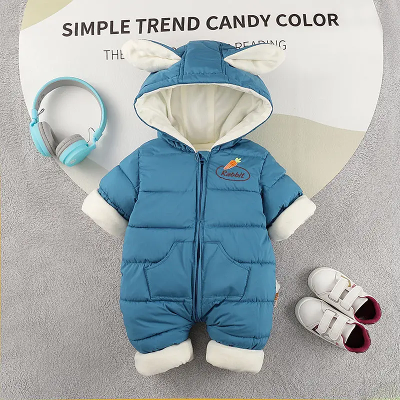 Baby Clothes Newborn autumn Winter Clothing Go Out Fleece-lined Thickened Cute Warm Baby Hahi Open-crotch Onesie Hooded Romper