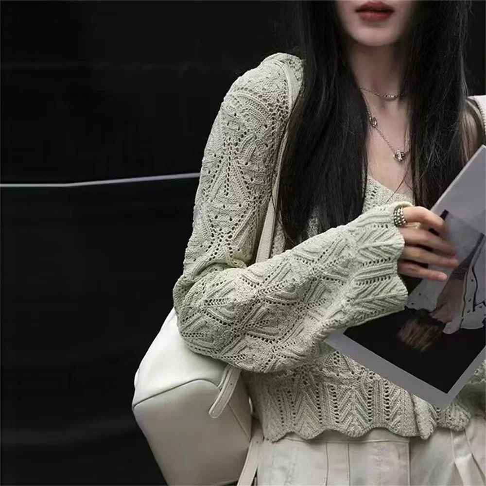 

Корейский модный свободный тонкий вязаный кардиган с v-образным вырезом 2025 года, осенне-зимняя женская одежда, новый элегантный однотонный мягкий свитер, топ