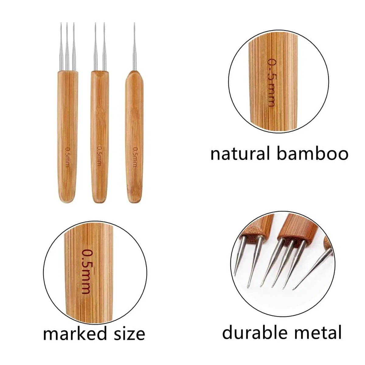 Professional Dreadlocks Crochet Bamboo Handle Hook 0.5Mm 0.75Mm 1-Hook 2-Hooks 3-Hooks Needle for Dreadlocks Needle 3Pcs/Set