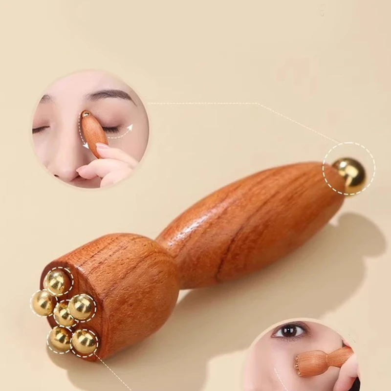 

Professional Lotus Seedpod Beauty Brass & Rosewood Facial Gua Sha Tool Eye Relaxation Spot Meridians Acupoint Massage Handheld