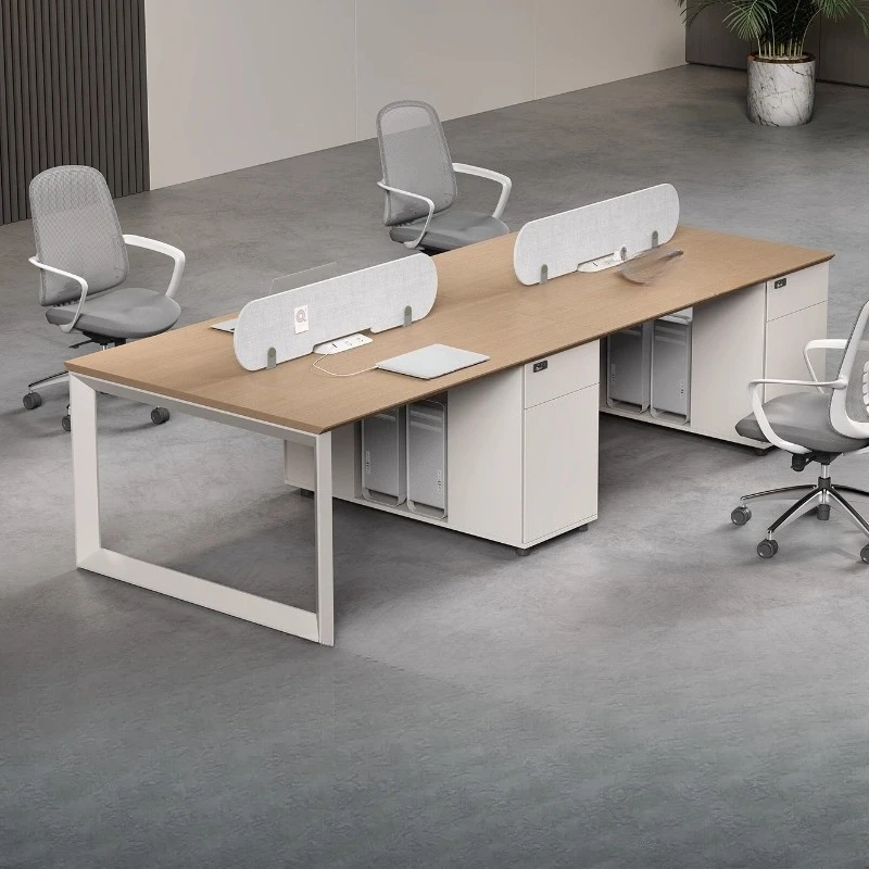 Office desk and chair combination staff furniture four-person staff office desk with socket screen