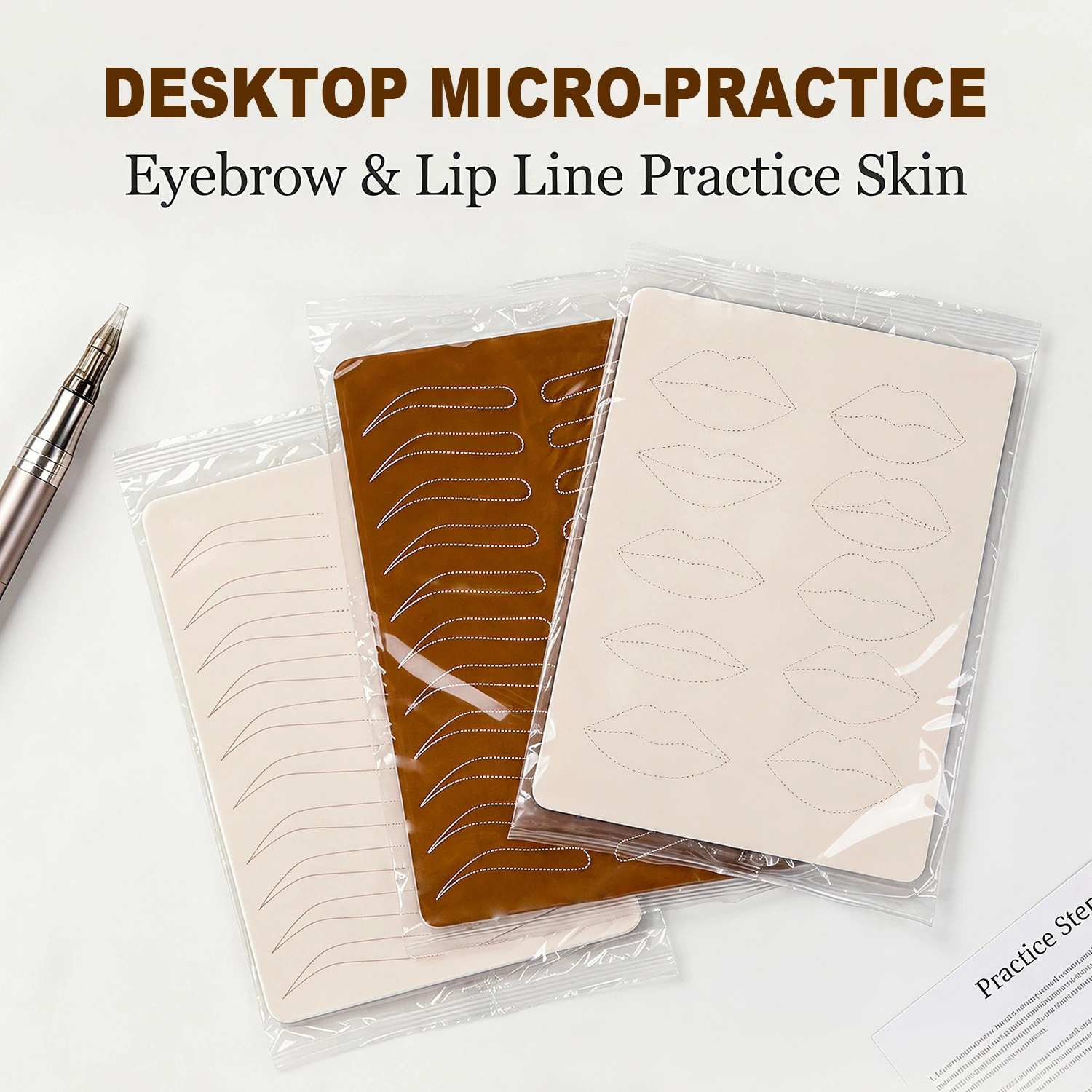 Double‑Sided Eyebrow Lip PMU Practice Skin With Clear Guide Lines Silicone Fake Skin For Permanent Makeup Microblading Training