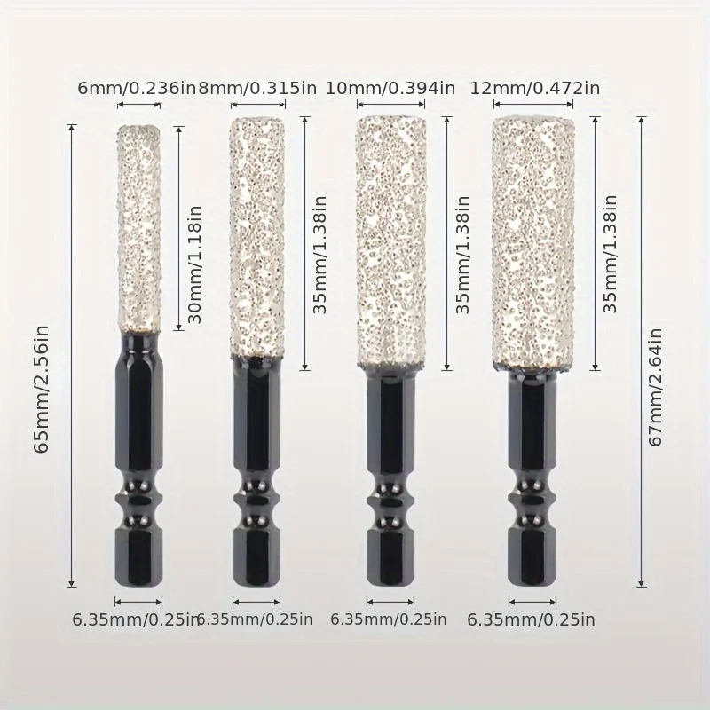 Wet Dry Diamond Hole Saws 4 Pcs 6 8 10 12mm Hex Shank With Extended Grinding Head Integrated Drilling Polishing for Ceramic Tile