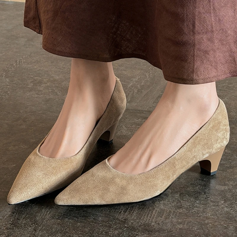 

2026 Fashion Basic Women Kitten High Heels Pumps Sexy Pointed Toe Suede Leather Office Pumps Summer Daily Dress Shoes Elegant