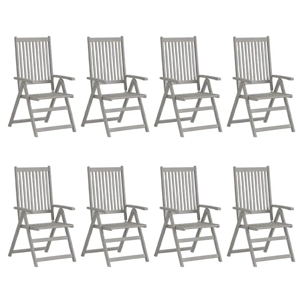 8-Piece Gray Acacia Wood Patio Reclining Chairs Set with Cushions