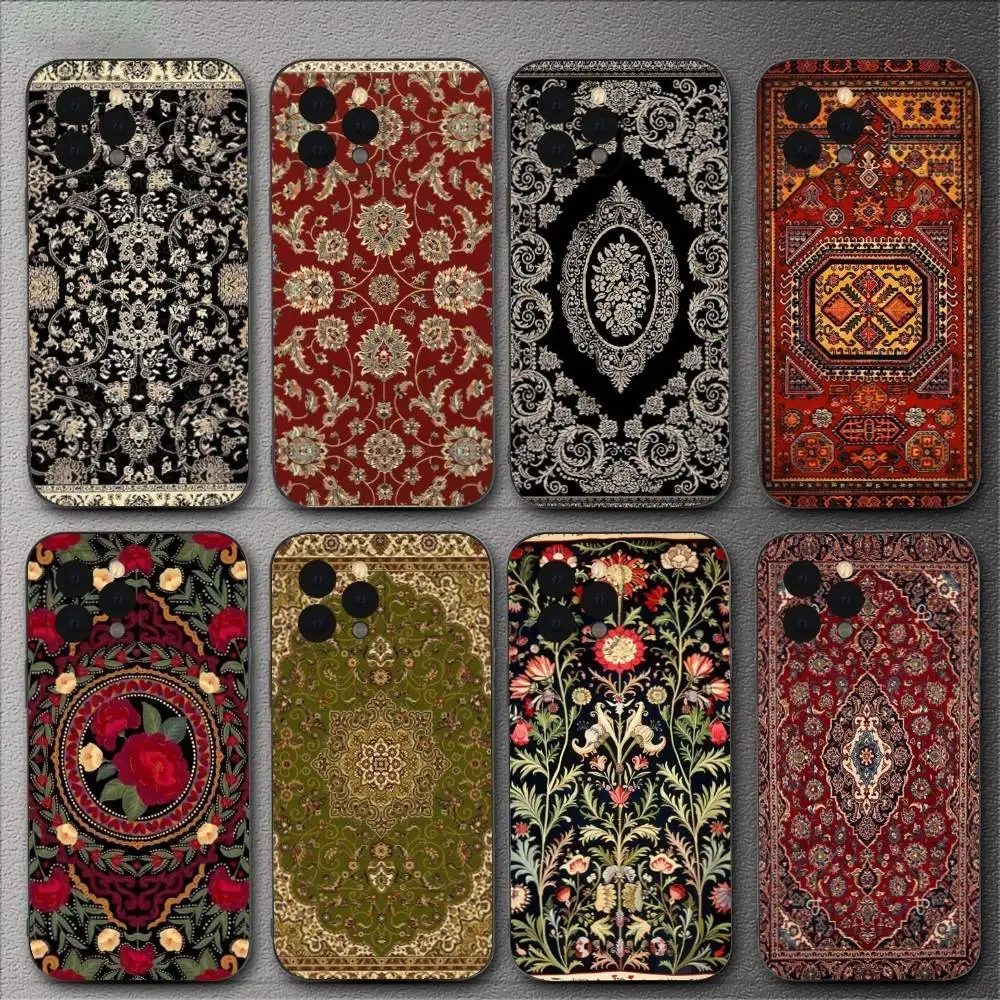 

Persian Carpet Floral Pattern Phone Case For iPhone 16,15,14,13,12,11,XS,XR,X,8,7,Pro,Max,Plus,mini Silicone Black Cover