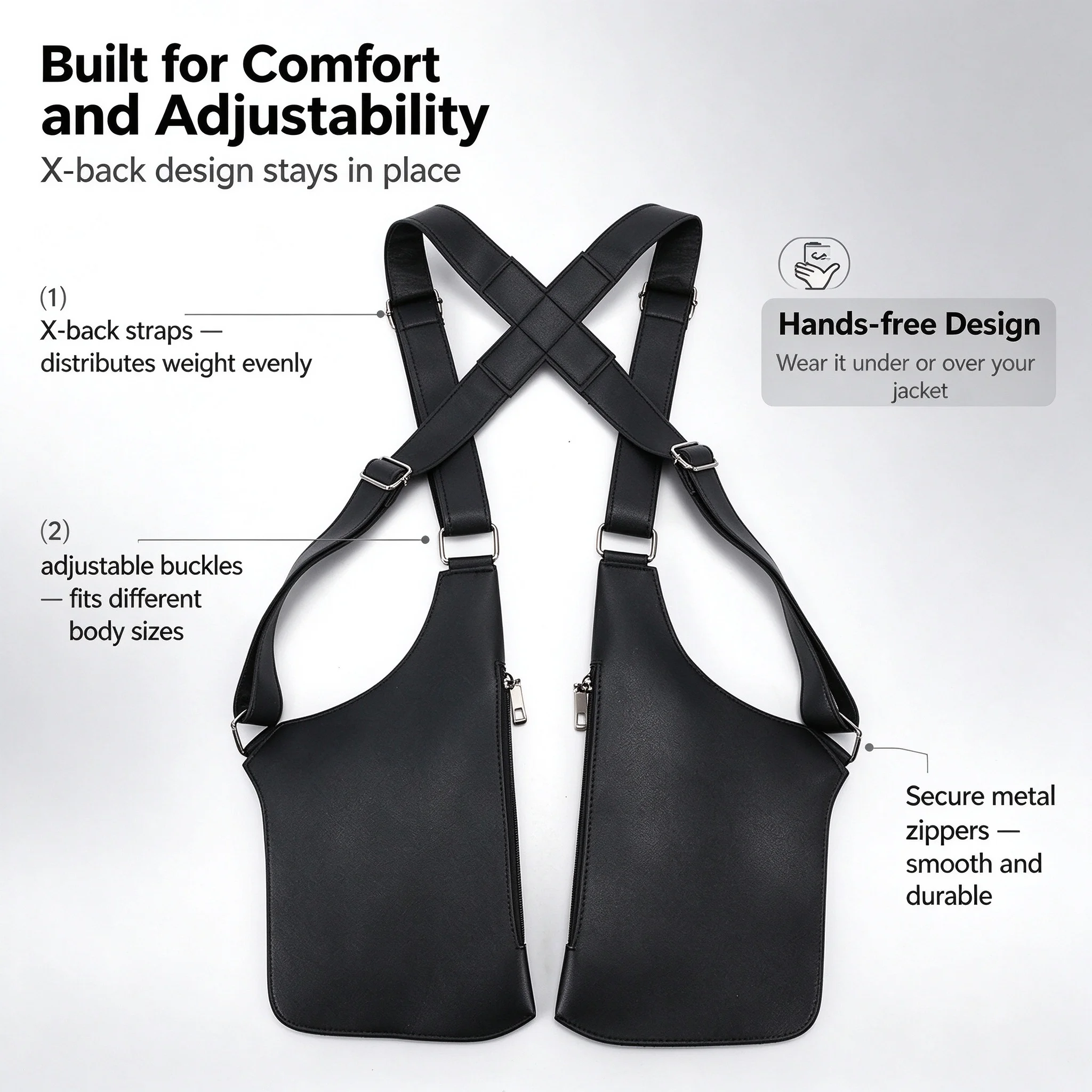 Echwear Multi-pocket Tactical Chest Harness Vest Bag PU Leather Shoulder Chest Rig for Outdoor Sports - view 3