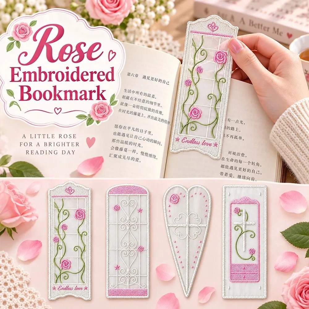 Organza Rose Embroidered Bookmark Rose Pattern Embroidered Detail Organza Bookmark Vine Window Style Heart and Cross Styles