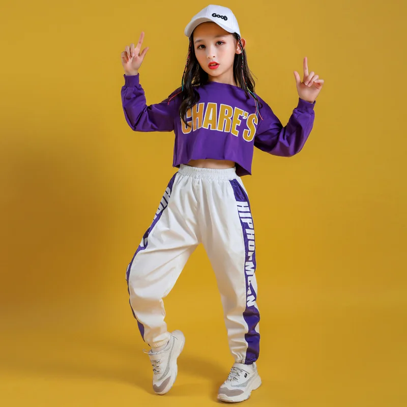 Child Hip Hop Crop Top Clothes Sets Girls Sweatshirt Joggers Kids Streetwear Street Dance Pant Outfits Teen Jazz Stage Costumes