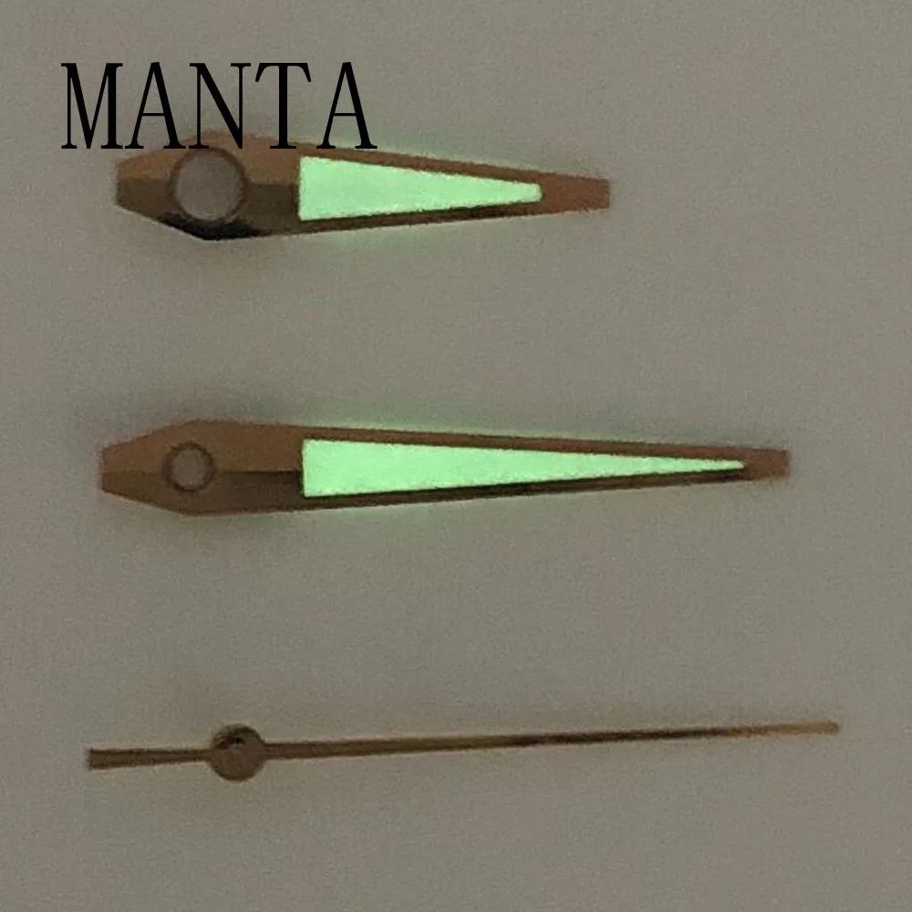 MANTA-manecillas de reloj de oro rosa y plata, luminosas, compatibles con piezas de reloj de movimiento mecánico NH35/NH36