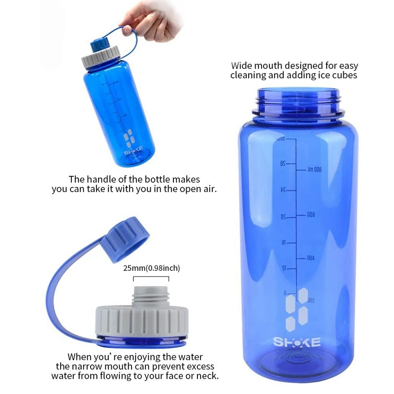 SHOKE Sport Water Bottle With Wide Mouth Leak-Proof Plastic 1 Liter Water Bottles Gym Bottle For Sport Outdoor Trave