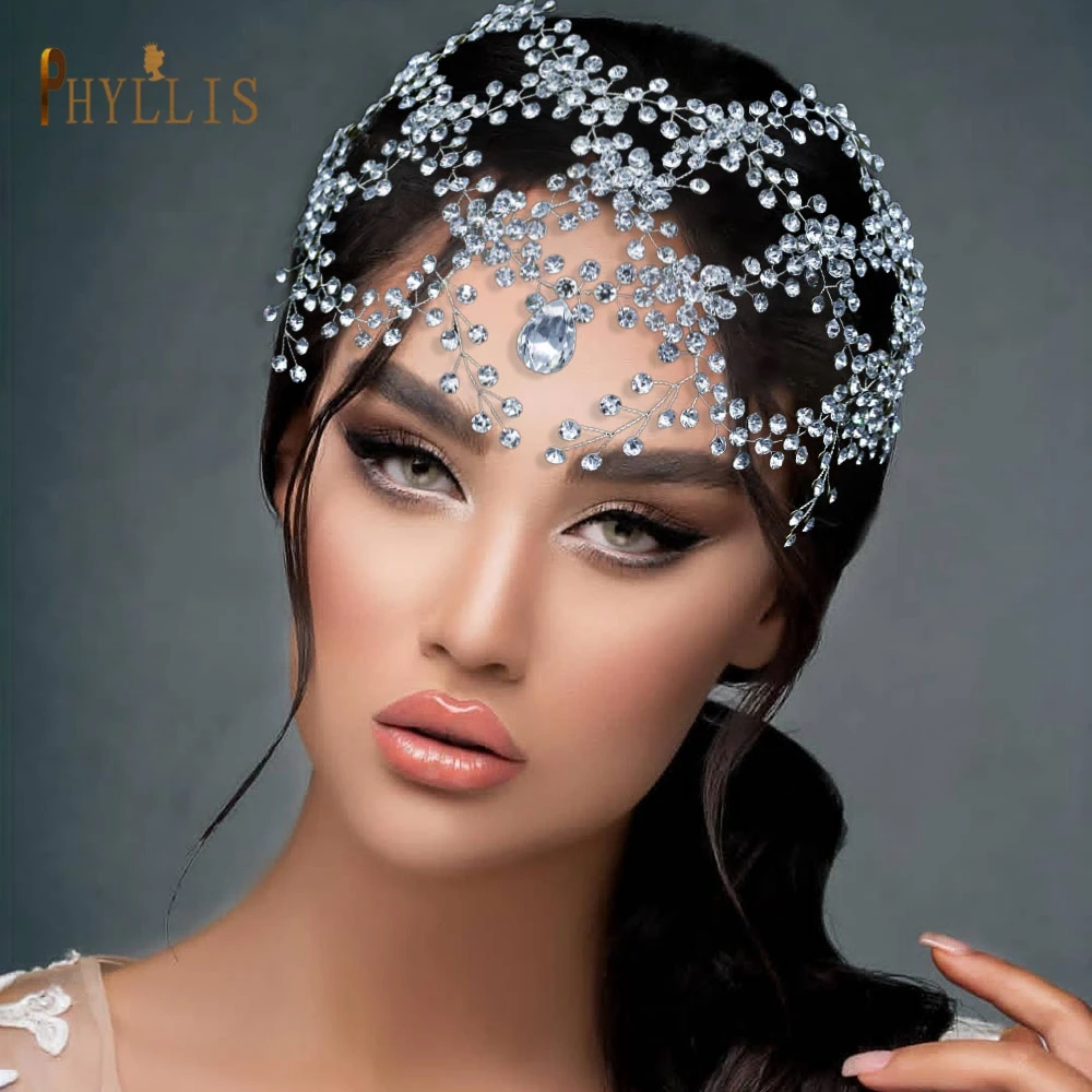 

A446 Luxury Wedding Headpiece Rhinestone Forehead Chain Shiny Crystal Chrismas Headdress Jewelry Gifts Romantic Bridal Accessory