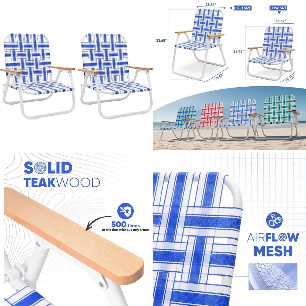 

Adult Highback Folding Beach and Camping Chairs with Webbed Mesh for Outdoor Patio Use, Rust-Resistant