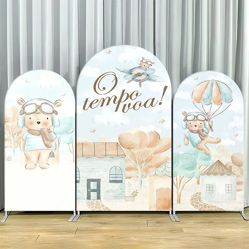 

Arch Backdrop Cover Single Side Vintage Aviation Watercolor Sky Airplane Party Decoration Photo Booth Background Event Supplies