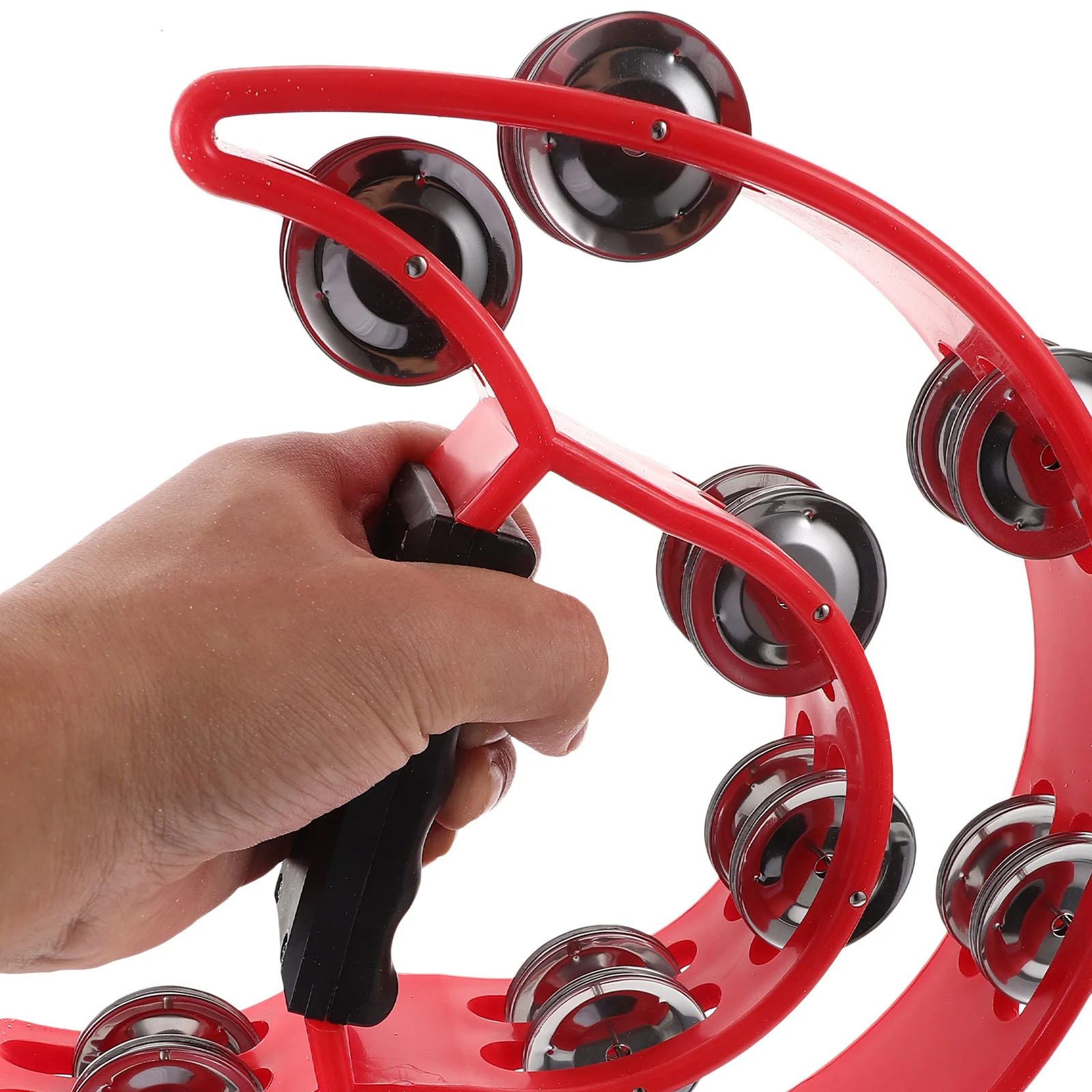 

Tambourine Double Row Moon Jingle Double Row Tambourine Percussion Instrument For Party Music Concert Rubber Handle Red