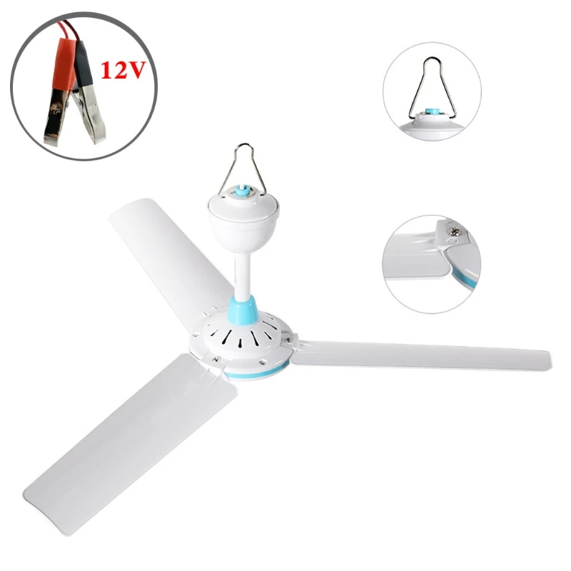 

12V Ceiling Fan Hanging Tent Fans Household Air Cooler with 2.4m Cable for Home A6HB