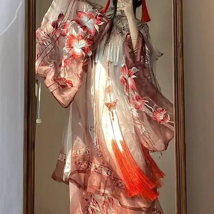 

Комплект платьев Hanfu [Chiling] Женский комплект Hanfu с улучшенной вышивкой для тяжелой промышленности, система Ming, улучшенный полный комплект с большими рукавами, косметическая одежда