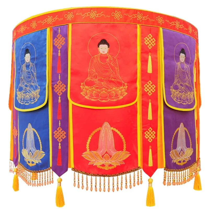 Four-color auspicious embroidered treasure cover banner high-end satin cloth Wanmin umbrella