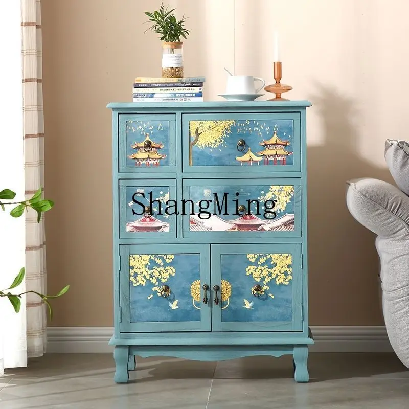 

FG bedside complete storage cabinet living room solid wood retro small cabinet color