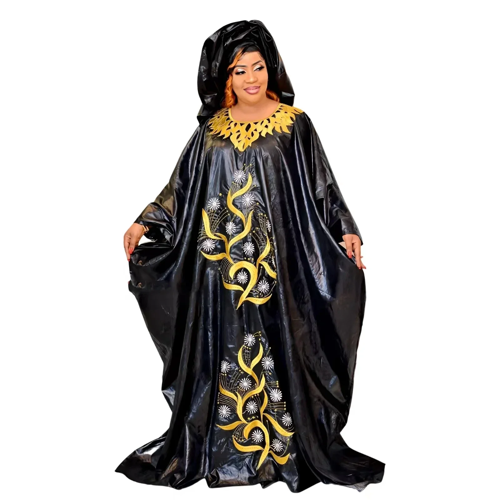 African Bazin Riche Dresses For Women Plus Size Dress Bazin Riche Embroidery With Embroidery Floor With Scarf