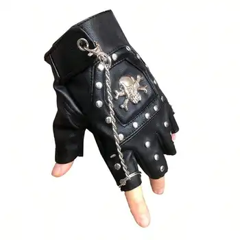 Schädel Niet PU Leder Fingerlose Handschuhe Männer Frauen Mode Hip Hop frauen Kette Punk Handschuhe Halb Finger männer Handschuhe