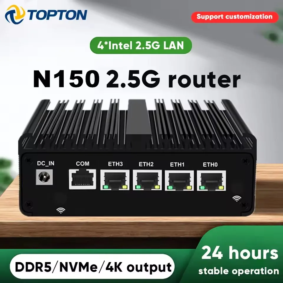 Topton pfSense Firewall Soft Router J6412 N150 N100 4x i226-V 2.5G LAN NVMe Barebone Fanless Mini PC HDMI2.0 DP AES-NI OPNsense