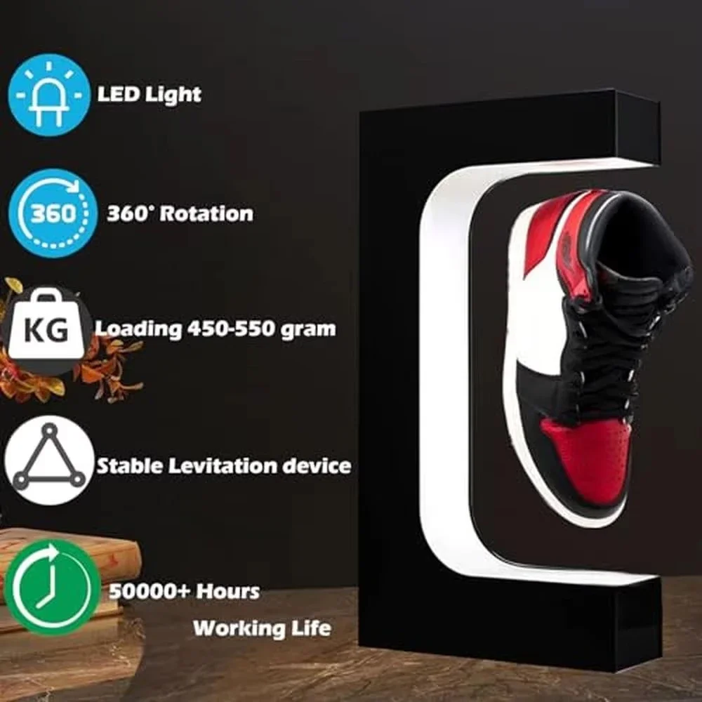 Magnetic Floating Shoe Display Stand Holder Adjustable speed Rotation Acrylic Rack with LED Light Showcase Floating Sneakers