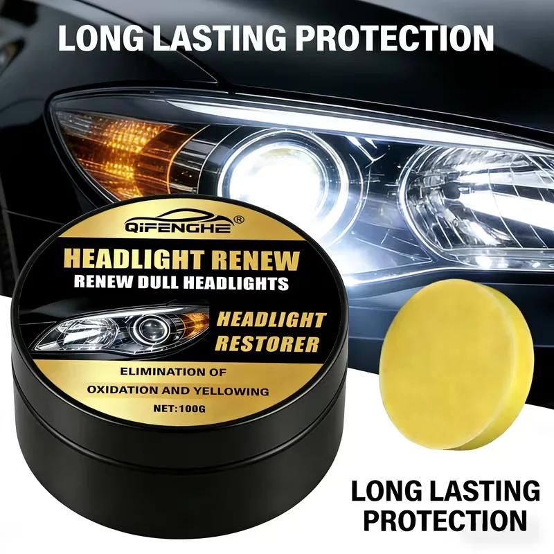 Headlight Restorer Polish Eliminate Oxidation Yellowing Remove Scratches Headlight Lens Renew Cleaner with Sponge Pad UV Protect view 2